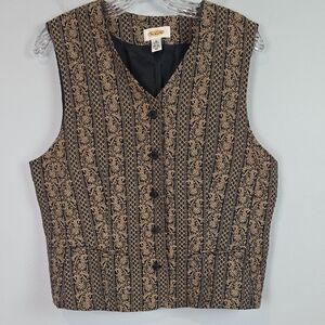 Talbots vintage tapestry tan black vest size 12